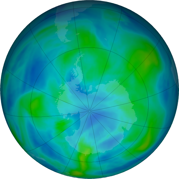Antarctic ozone map for 04 April 2020